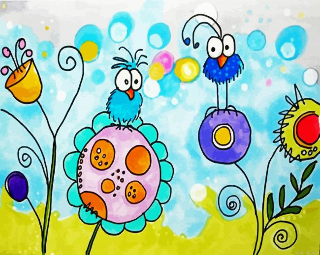Whimsical Flowers And Birds Paint By Numbers.png