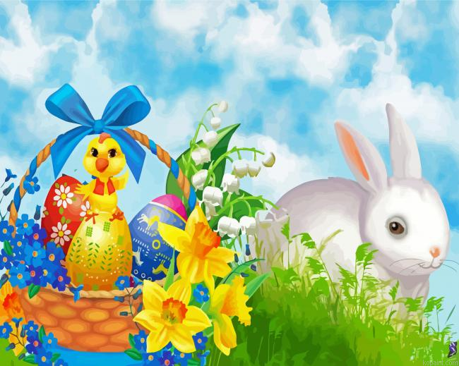 White Bunny And Chick Painting By Numberss.png