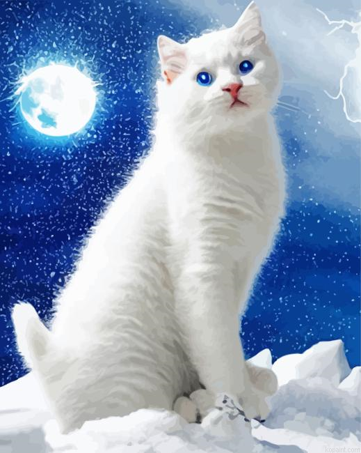 White Cat And Moon Painting By Numberss.png