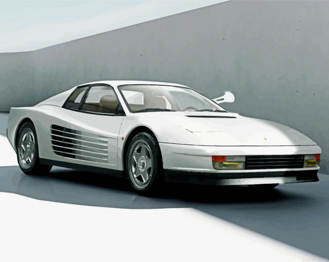 White Ferrari Testarossa Paint By Numbers