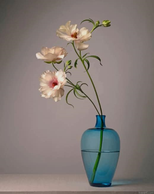 White Flowers In A Blue Vase New Painting By Numberss.png