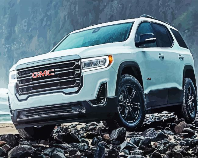 White Gmc Acadia Car Painting By Numberss.png