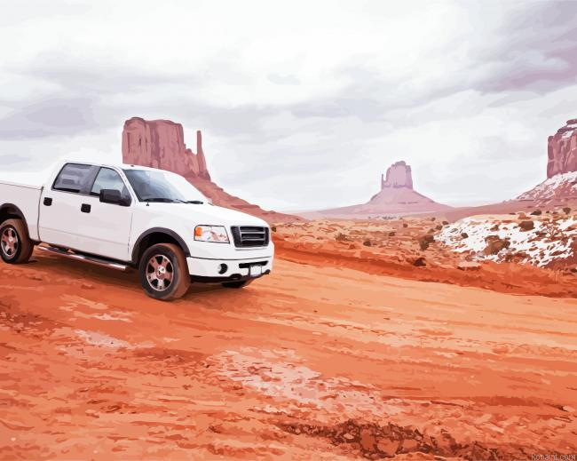White Truck In Desert Painting By Numberss.png