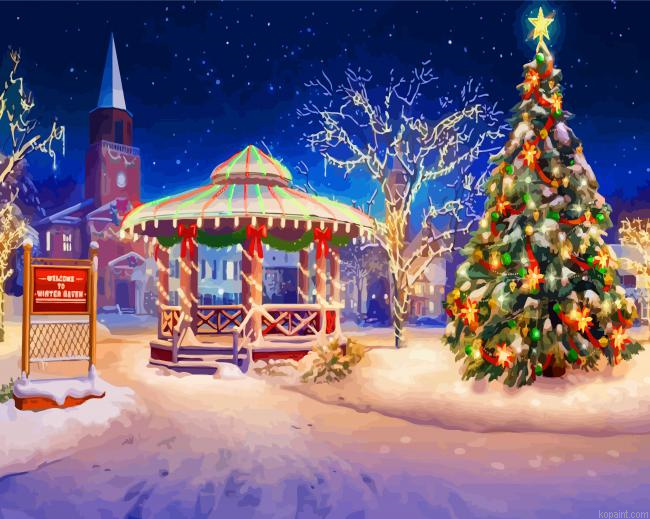 Winter Snow Christmas Gazebo Painting By Numberss.png