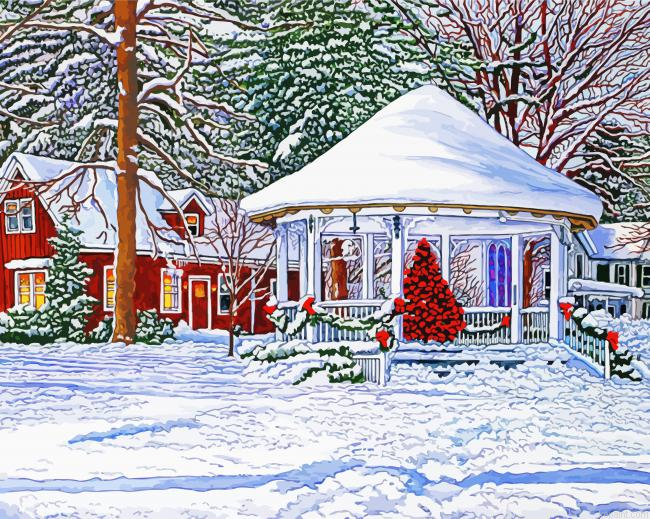 Winter Snow Gazebo Painting By Numberss.png