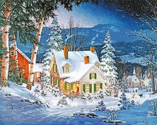 Winter Snow Home Painting By Numberss.png