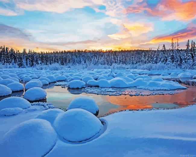 Winter Stream Landscape Painting By Numberss.png