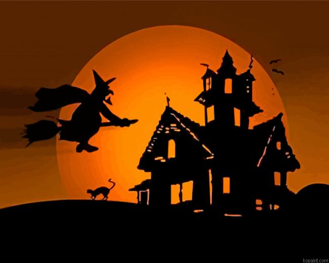 Witch Haunted House Paint By Numbers