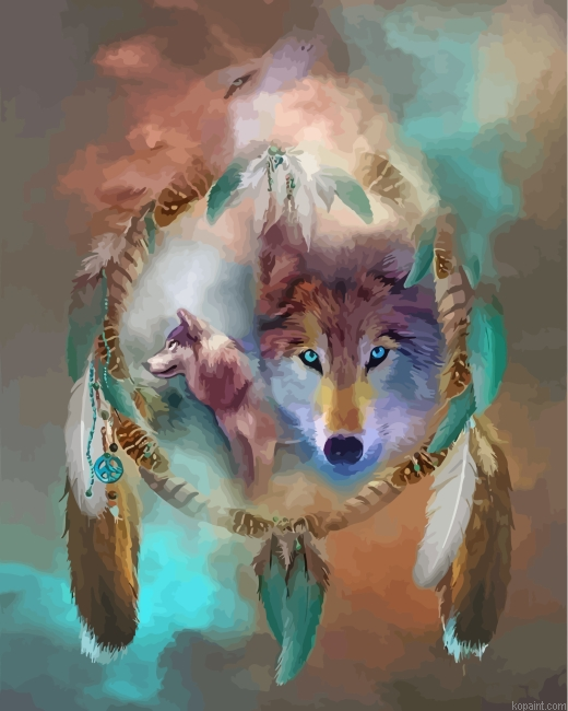 Wolf And Dream Catcher Painting By Numberss.png