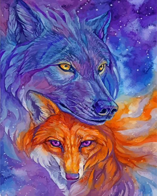 Wolf And Fox Watercolor Painting By Numberss.png