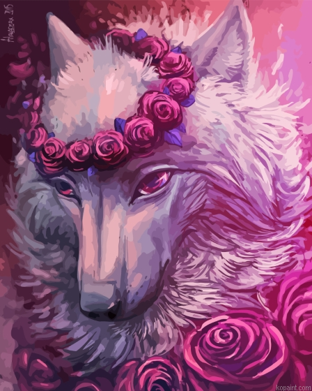 Wolf With Pink Roses Painting By Numberss.png