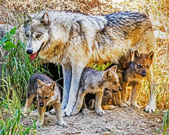Wolf With Pups Painting By Numberss.png