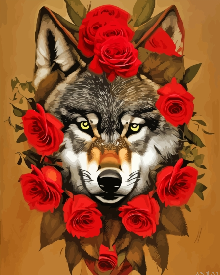Wolf With Roses Painting By Numberss.png