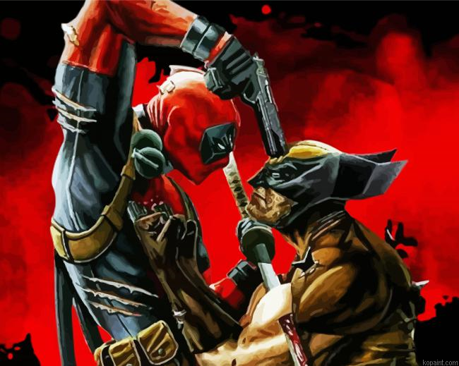 Wolverine Vs Deadpool Heroes Painting By Numberss.png