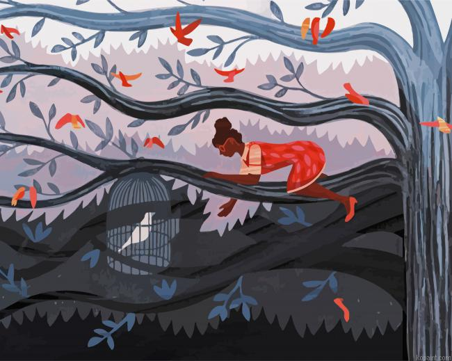 Woman And Bird Art Painting By Numberss.png