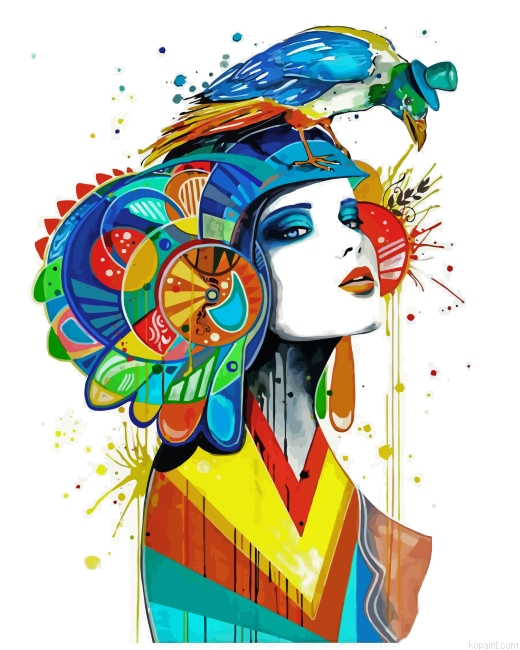 Woman And Bird Painting By Numberss.png