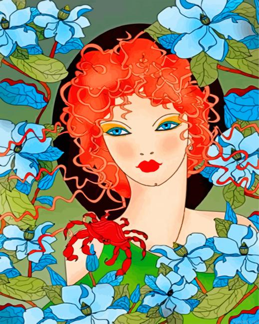 Woman And Blue Flower Paint by Numbers