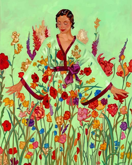 Woman And Flowers Art Painting By Numberss.png