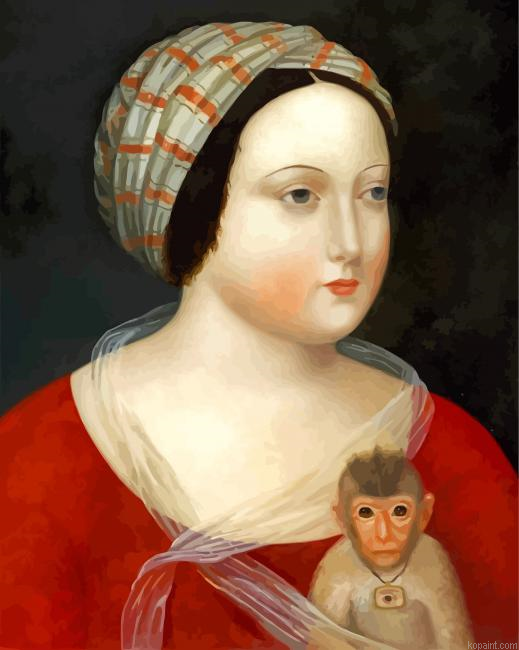Woman And Her Little Monkey Painting By Numberss.png