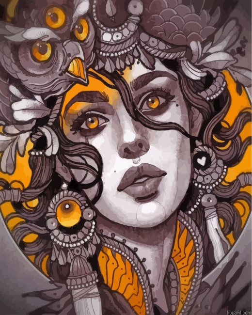 Woman And Owl Painting By Numberss.png