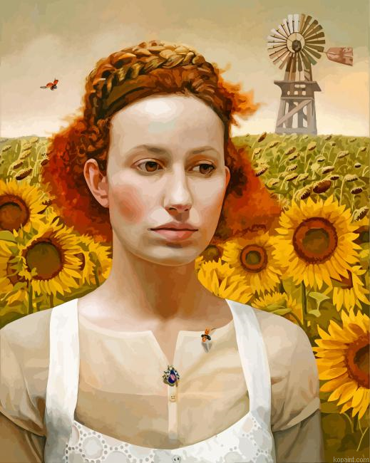 Woman And Sunflowers Painting By Numberss.png