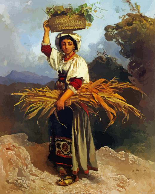Woman Carrying Basket Art Painting By Numberss.png