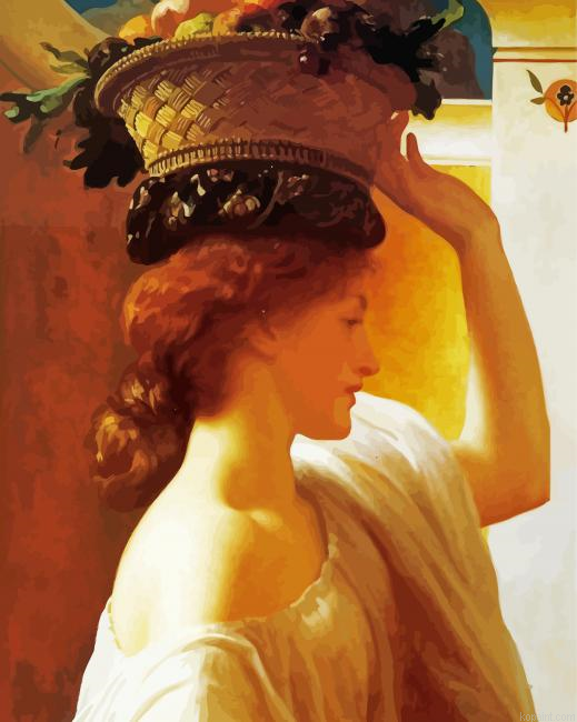 Woman Carrying Basket Of Fruits Painting By Numberss.png