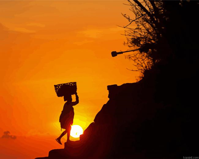 Woman Carrying Basket Silhouette Paint By Numbers