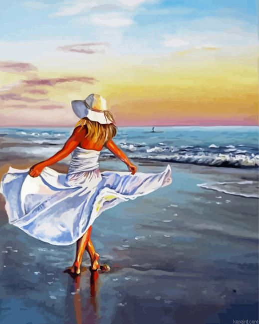 Woman Enjoying The Beach Painting By Numberss.png
