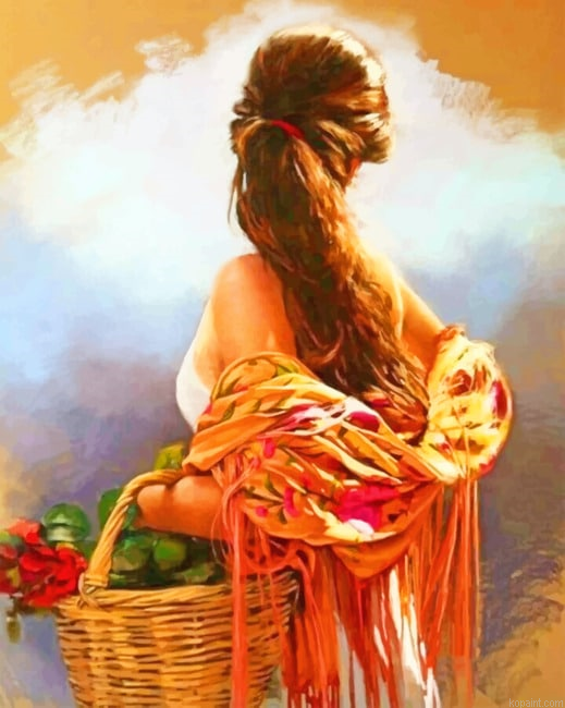 Woman Holding A Basket Full Of Red Flowers New Painting By Numberss.png