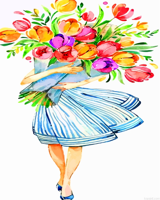 Woman Holding Flowers Painting By Numberss.png