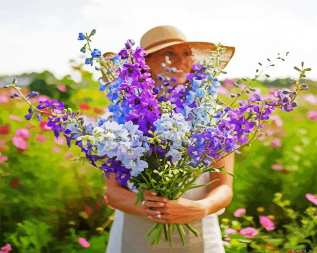 Woman Holding Larkspur Painting By Numberss.png