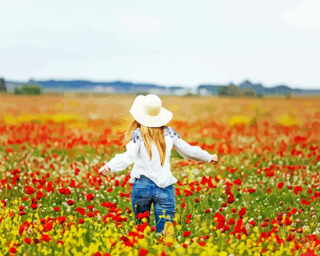 Woman In Flowers Field Painting By Numberss.png