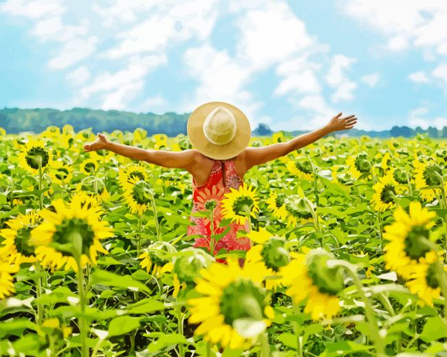 Woman In Sunflowers Fields Painting By Numberss.png