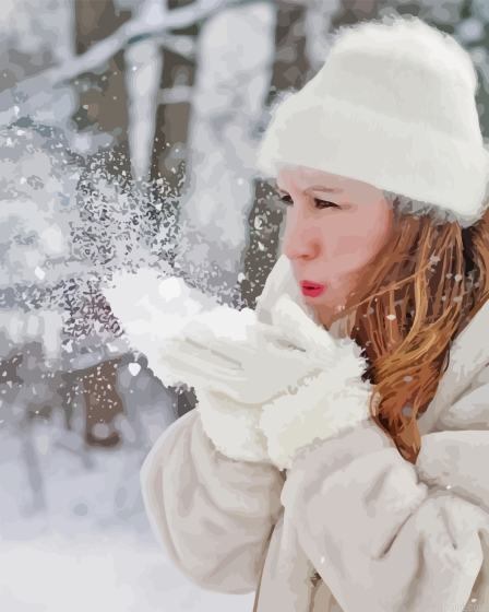 Woman In White Hat Blowing Snow Painting By Numberss.png