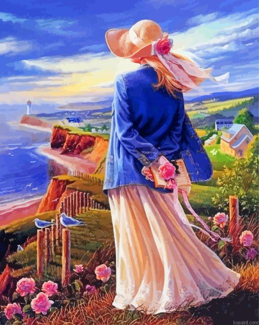 Woman Looking To Sea Painting By Numberss.png