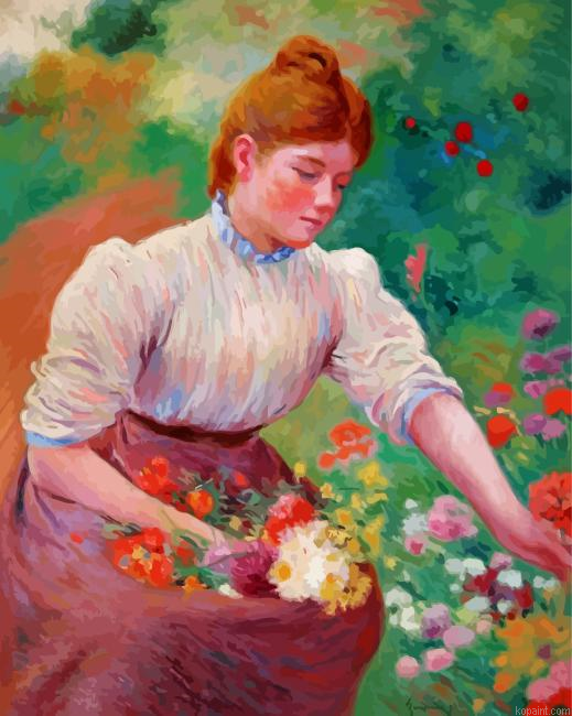 Woman Picking Flowers Art Paint By Numbers