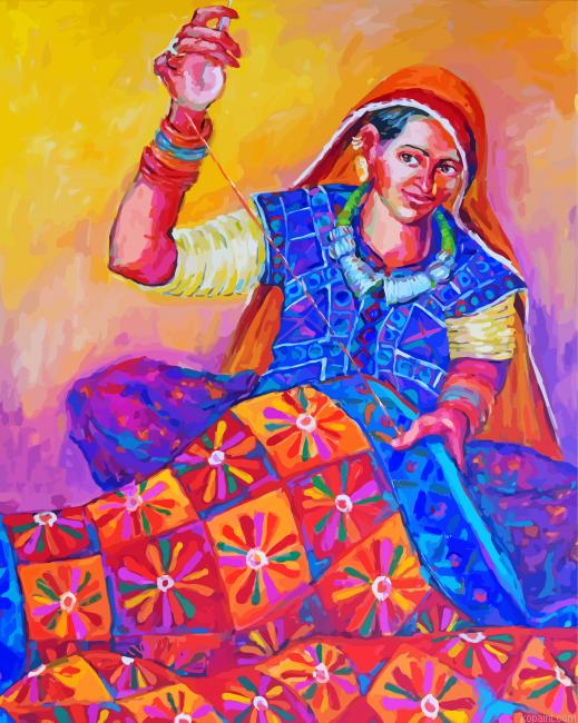 Woman Quilting Art Painting By Numberss.png