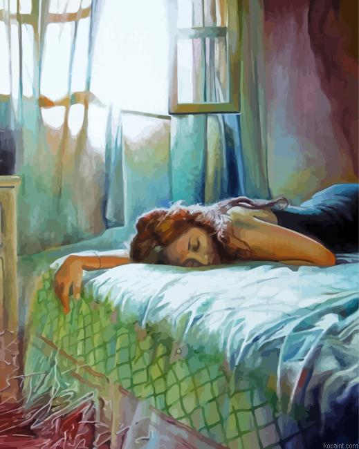 Woman Sleeping On Bed Painting By Numberss.png