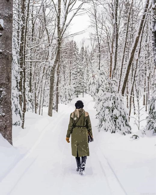 Woman Walking In Snow Painting By Numberss.png
