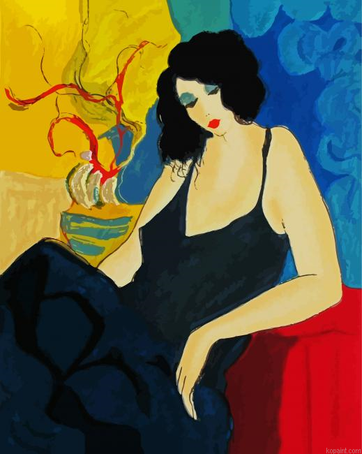 Woman Wearing Black Dress By Tarkay Painting By Numberss.png
