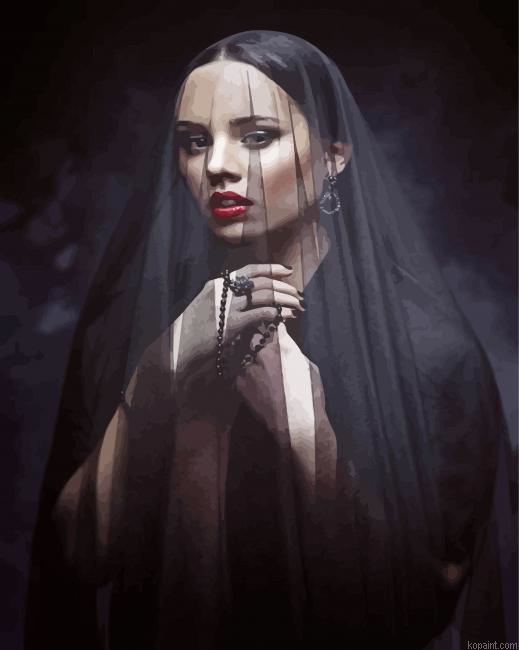 Woman Wearing Black Veil Painting By Numberss.png