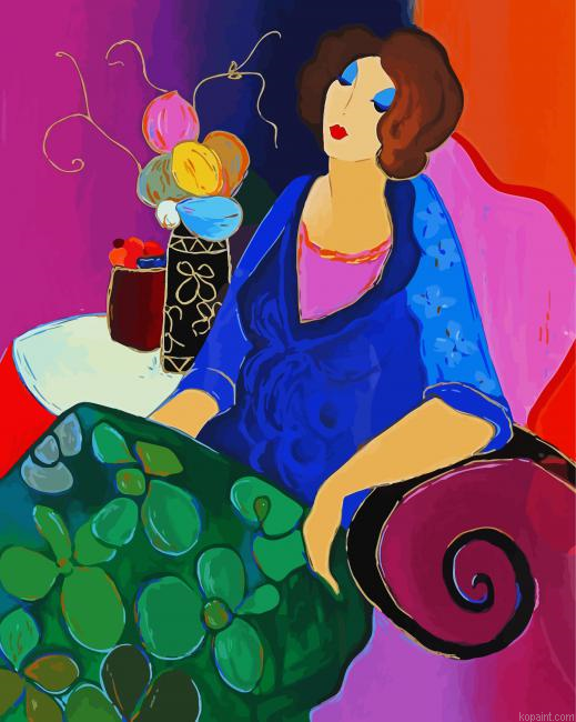 Woman Wearing Blue By Tarkay Painting By Numberss.png
