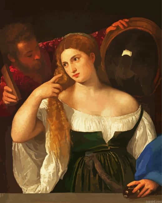 Woman With A Mirror By Tiziano Painting By Numberss.png