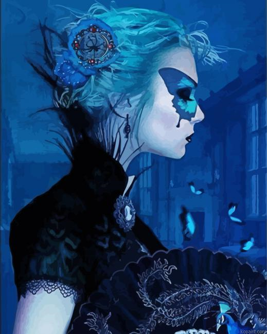 Woman With Bleu Flower Head Painting By Numberss.png
