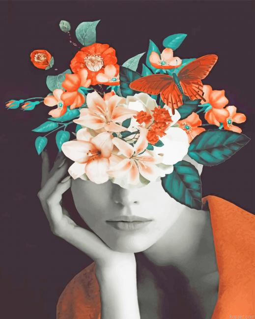Woman With Flowers Art New Painting By Numberss.png