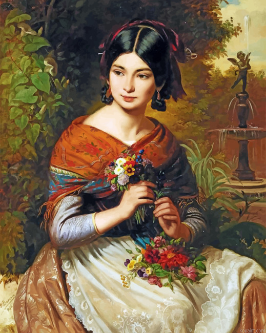 Woman With Flowers Painting By Numberss.png