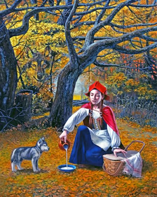 Woman Feeding A Wolf Painting By Numberss.png