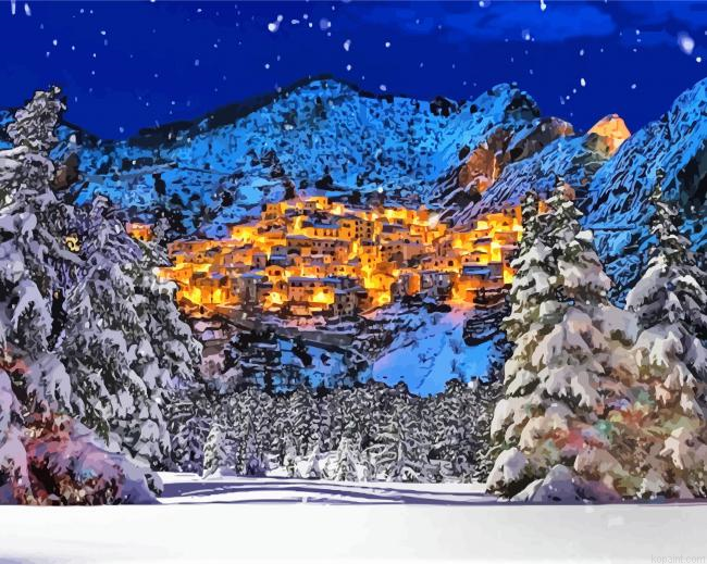 Wonderful Snow Scene Painting By Numberss.png