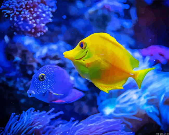 Yellow And Blue Fish In Water Painting By Numberss.png